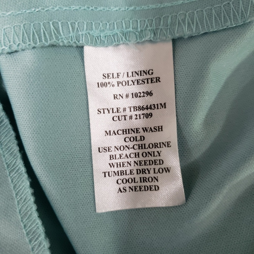 Dressbarn Floral Faux Wrap Midi Dress Size 10 Green Blue Ruched Chiffon Cottage - Picture 8 of 8